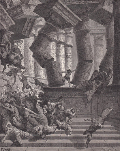 1870 GUSTAVE DORE Print - "The Death of Samson" - Dore Old Testament Bible Wall Art - Dore Engraving - 8.5 x 12.2 Inches