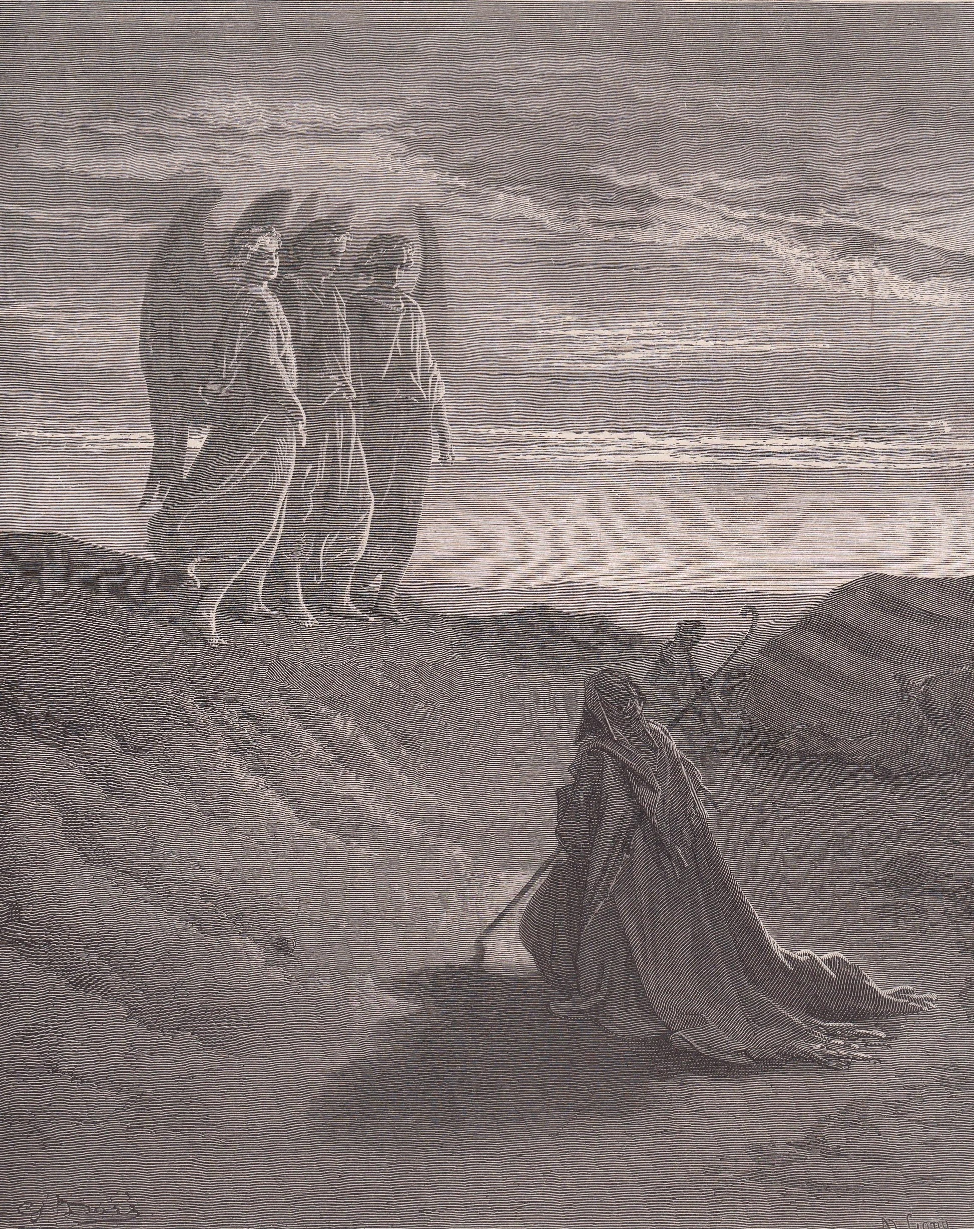 1870 GUSTAVE DORE Print - "Abraham and the Three Angels" - Dore Wall Art - Dore Engraving - Christian Bible Art - 8.5 x 12.2 