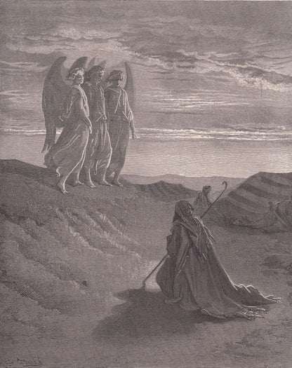 1870 GUSTAVE DORE Print - "Abraham and the Three Angels" - Dore Wall Art - Dore Engraving - Christian Bible Art - 8.5 x 12.2 