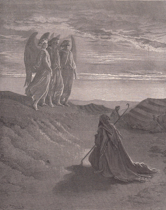 1870 GUSTAVE DORE Print - "Abraham and the Three Angels" - Dore Wall Art - Dore Engraving - Christian Bible Art - 8.5 x 12.2 