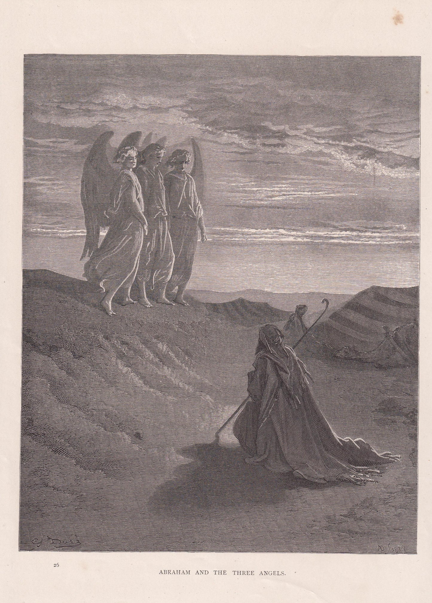 1870 GUSTAVE DORE Print - "Abraham and the Three Angels" - Dore Wall Art - Dore Engraving - Christian Bible Art - 8.5 x 12.2 