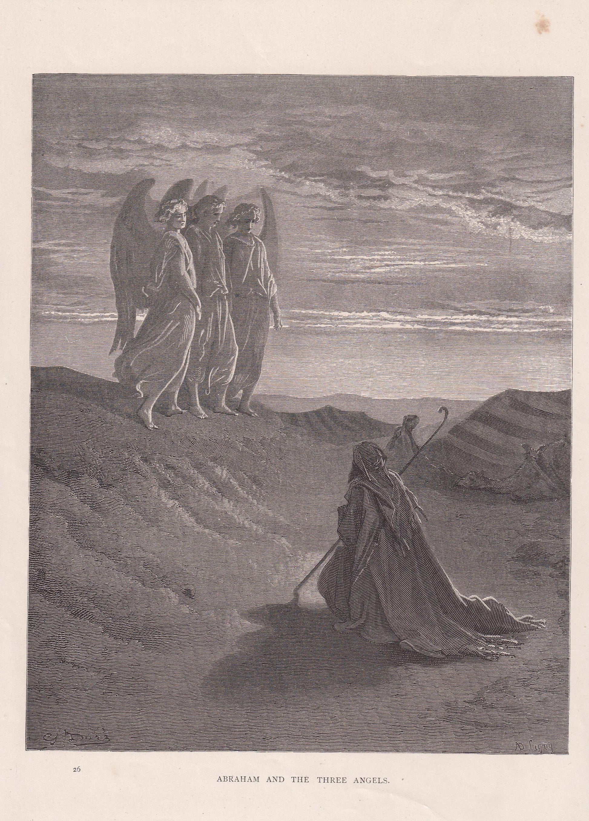 1870 GUSTAVE DORE Print - "Abraham and the Three Angels" - Dore Wall Art - Dore Engraving - Christian Bible Art - 8.5 x 12.2 