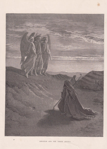 1870 GUSTAVE DORE Print - "Abraham and the Three Angels" - Dore Wall Art - Dore Engraving - Christian Bible Art - 8.5 x 12.2 