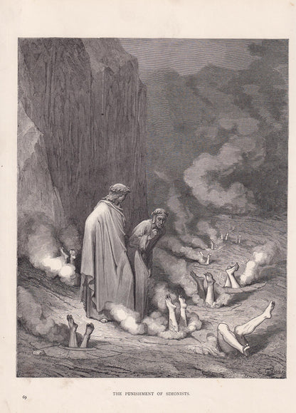 1870 GUSTAVE DORE Print - "The Punishment of Simonists" - Dore Wall Art - Dore Engraving - Dante Inferno Art - 8.5 x 12.2 Inc