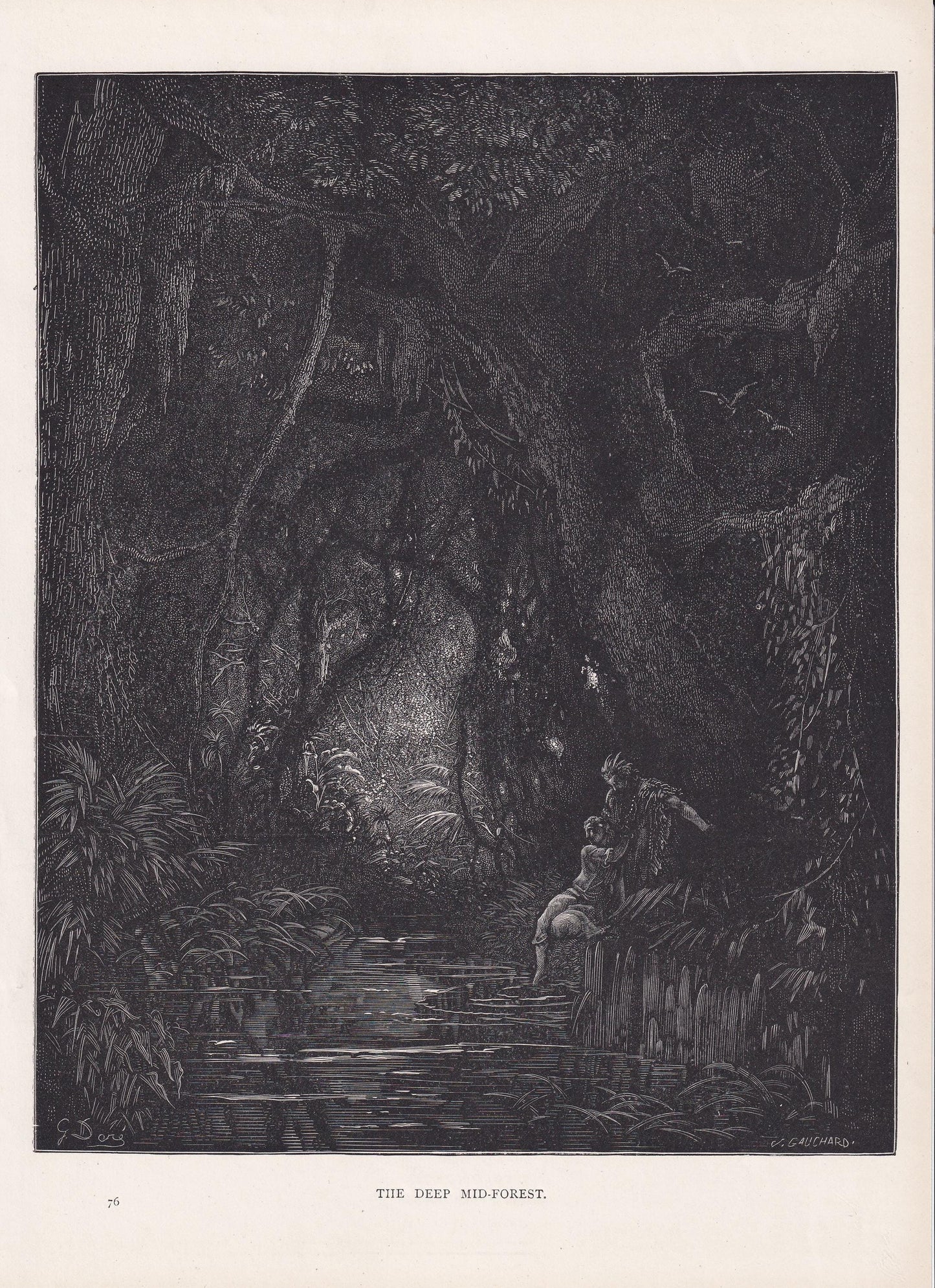 1870 GUSTAVE DORE Print - "The Deep Mid-Forest" - Dore Wall Art - Antique Dore Engraving - 8.5 x 12.2 Inches