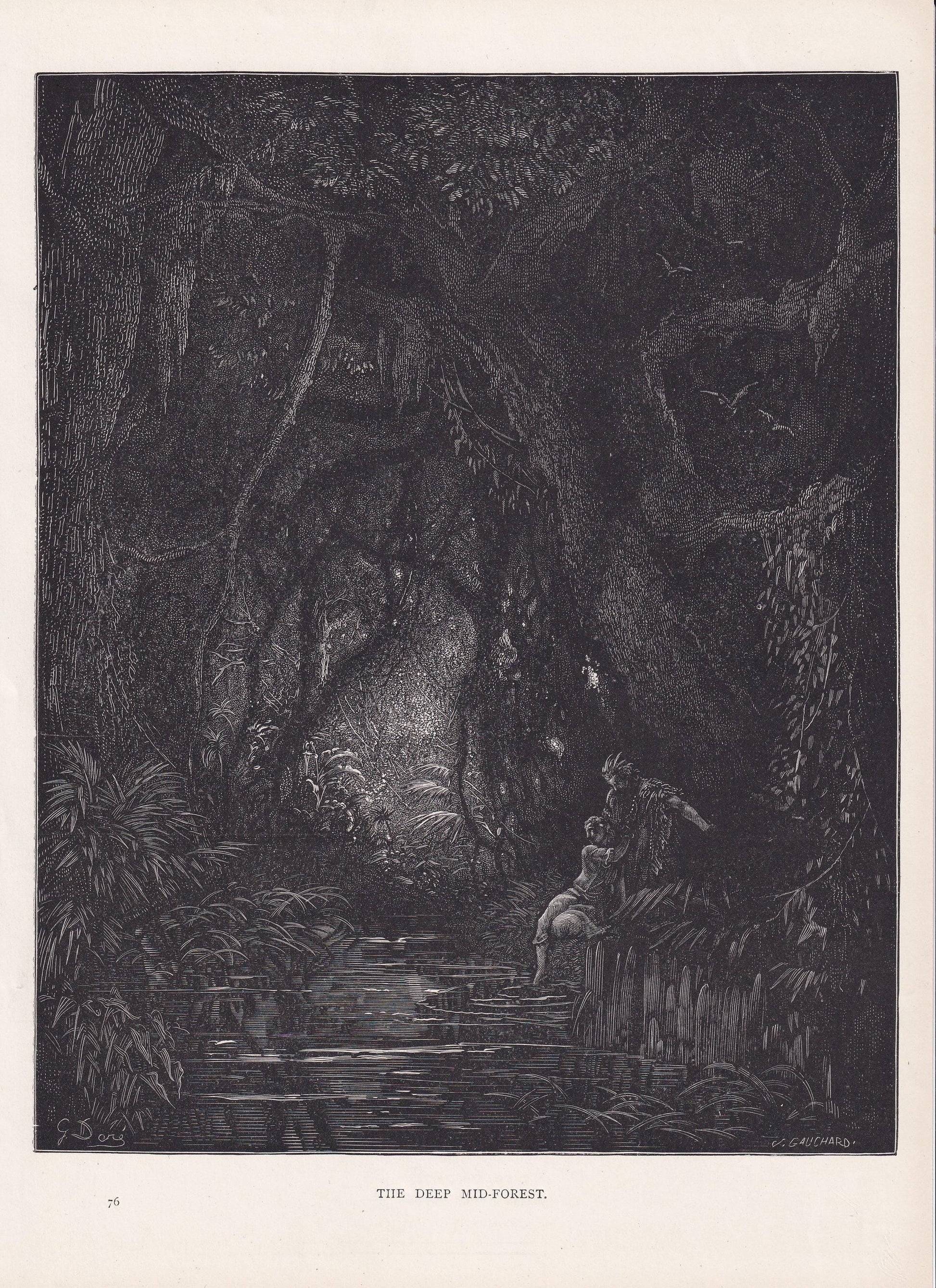 1870 GUSTAVE DORE Print - "The Deep Mid-Forest" - Dore Wall Art - Antique Dore Engraving - 8.5 x 12.2 Inches