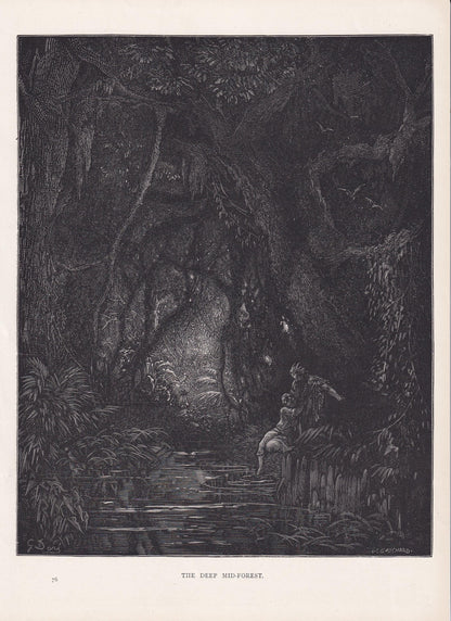 1870 GUSTAVE DORE Print - "The Deep Mid-Forest" - Dore Wall Art - Antique Dore Engraving - 8.5 x 12.2 Inches