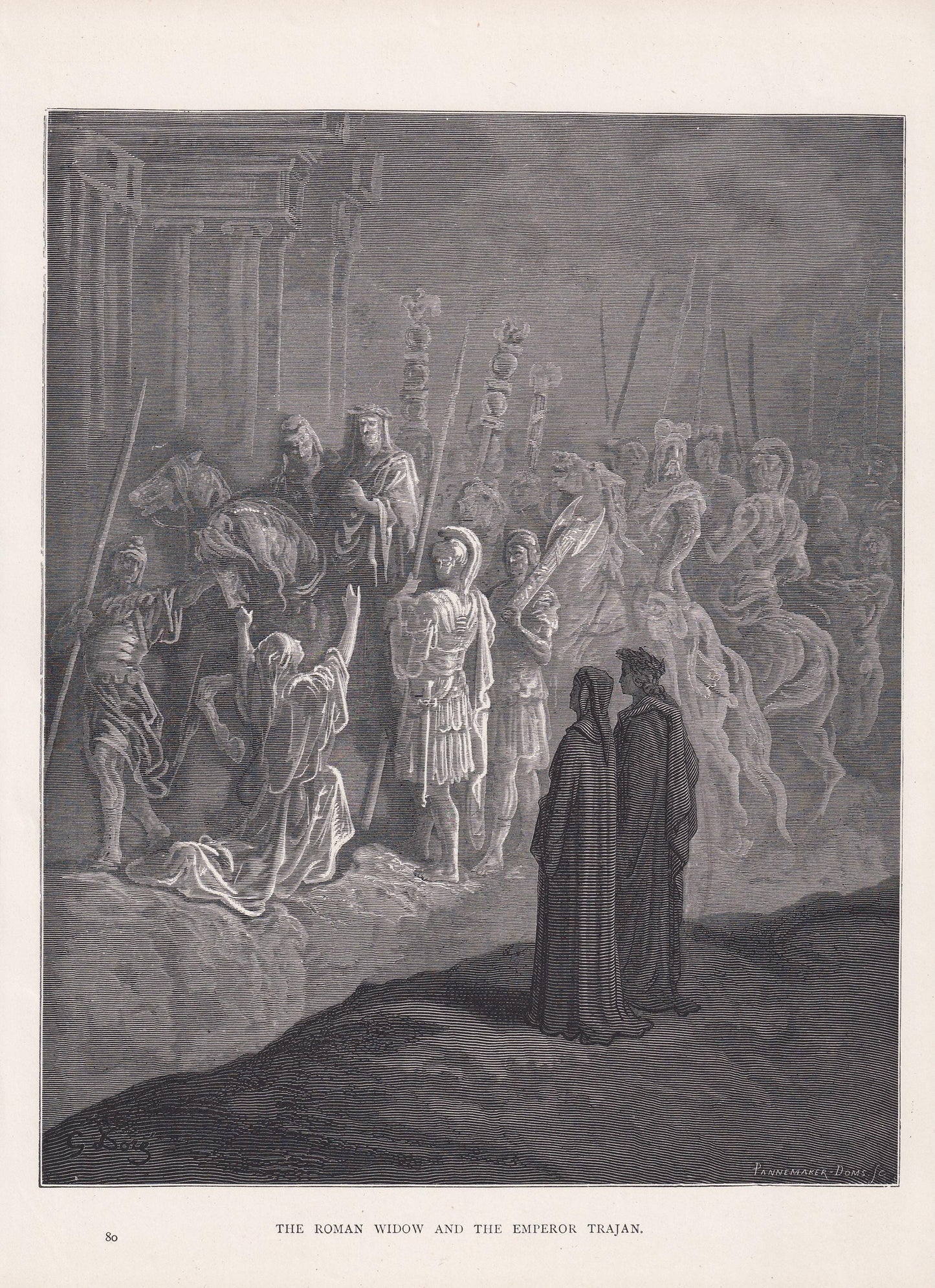 1870 GUSTAVE DORE Print - "The Roman Widow and the Emperor Trajan" - Dore Wall Art - Antique Dore Engraving - 8.5 x 12.2 Inch