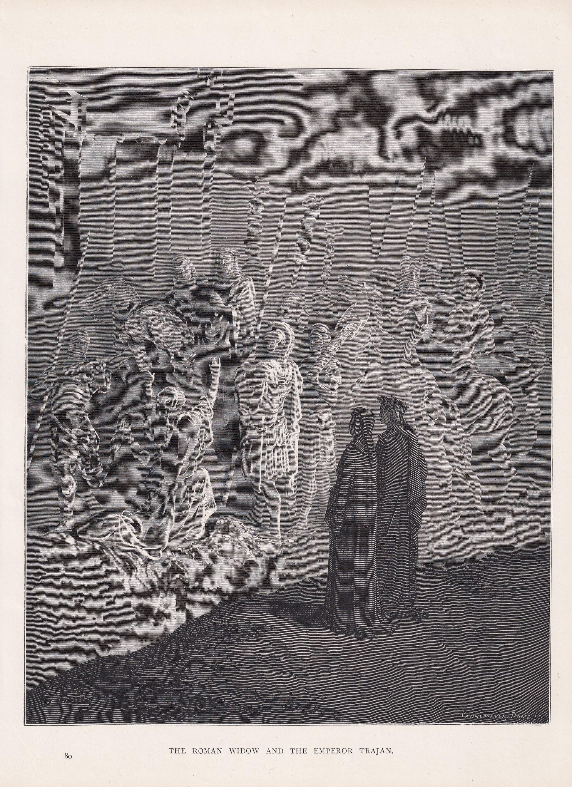 1870 GUSTAVE DORE Print - "The Roman Widow and the Emperor Trajan" - Dore Wall Art - Antique Dore Engraving - 8.5 x 12.2 Inch