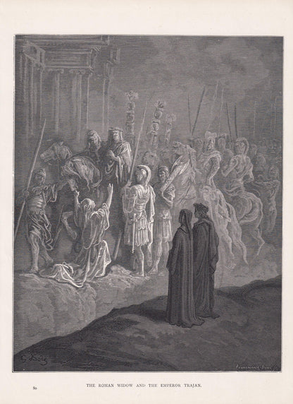 1870 GUSTAVE DORE Print - "The Roman Widow and the Emperor Trajan" - Dore Wall Art - Antique Dore Engraving - 8.5 x 12.2 Inch
