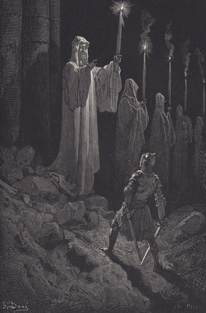 1870 GUSTAVE DORE Print - "The Corpse Candles" - Antique Dore Wall Art - Dore Dante Inferno Decor - 8.5 x 12.8 Inches