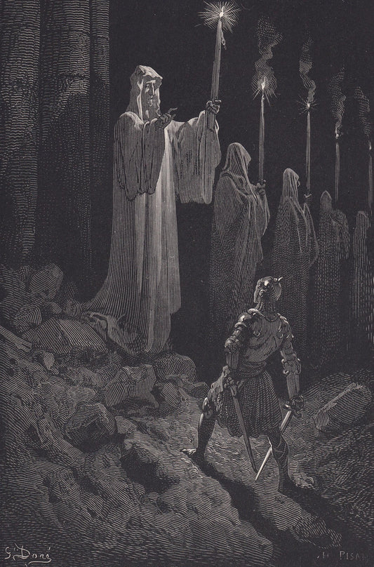 1870 GUSTAVE DORE Print - "The Corpse Candles" - Antique Dore Wall Art - Dore Dante Inferno Decor - 8.5 x 12.8 Inches