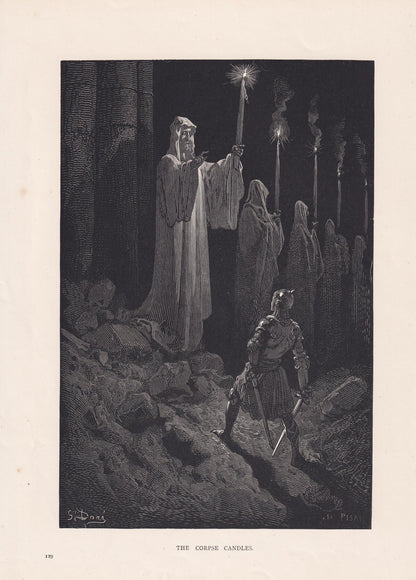 1870 GUSTAVE DORE Print - "The Corpse Candles" - Antique Dore Wall Art - Dore Dante Inferno Decor - 8.5 x 12.8 Inches