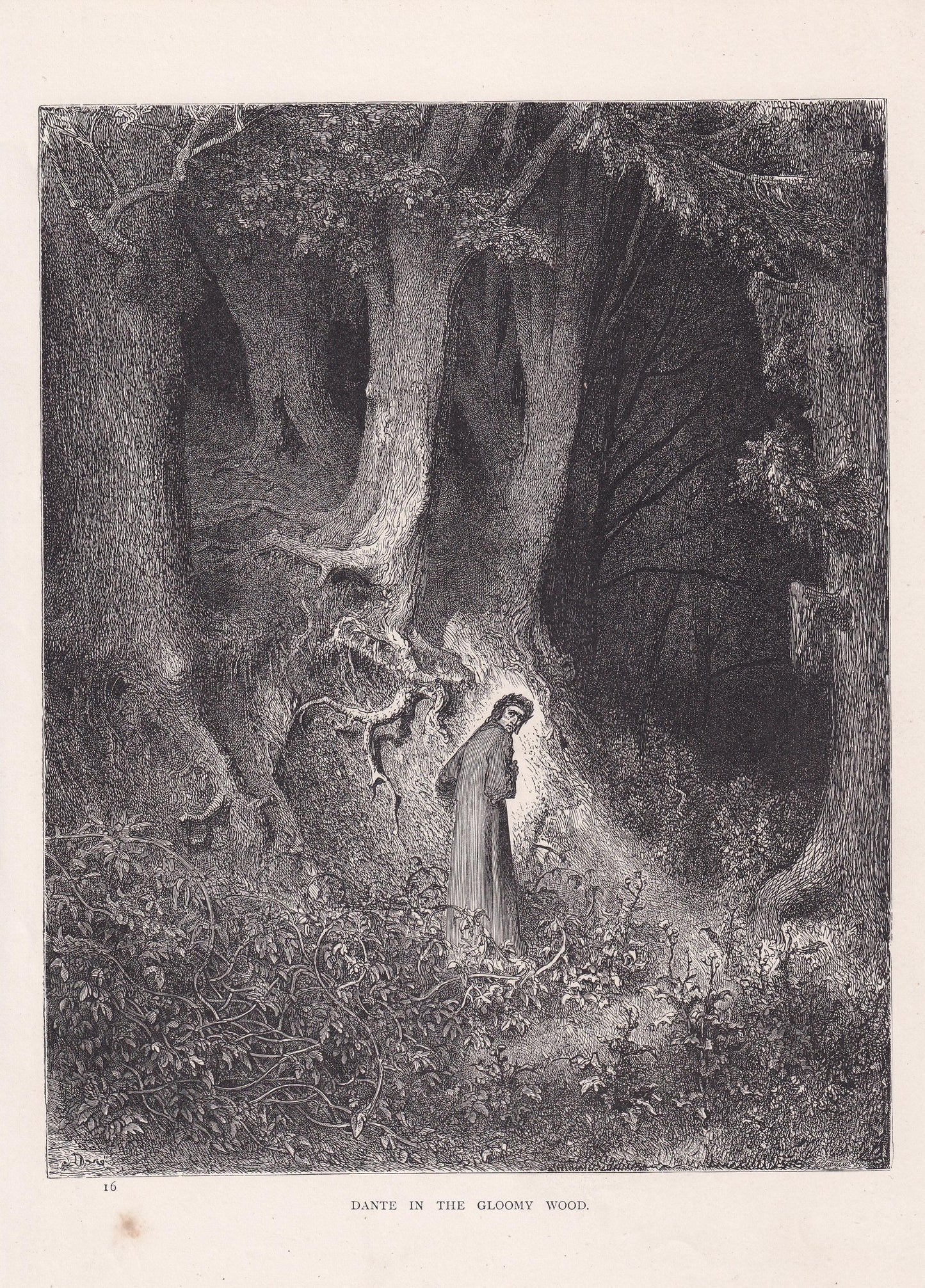 1870 GUSTAVE DORE Print - "Dante in the Gloomy Wood" - Antique Dore Wall Art - Dore Dante Inferno Decor - 8.5 x 12.8 Inches