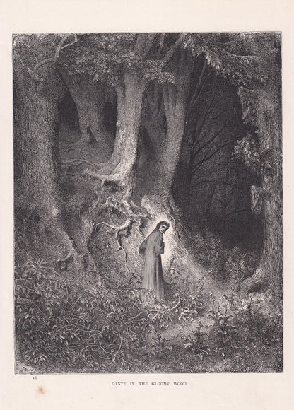 1870 GUSTAVE DORE Print - "Dante in the Gloomy Wood" - Antique Dore Wall Art - Dore Dante Inferno Decor - 8.5 x 12.8 Inches