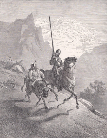 1870 GUSTAVE DORE Print - "Don Quixote and Sancho Setting Out" - Antique Dore Wall Art - Dore Engraving Decor - 8.5 x 12.2 In
