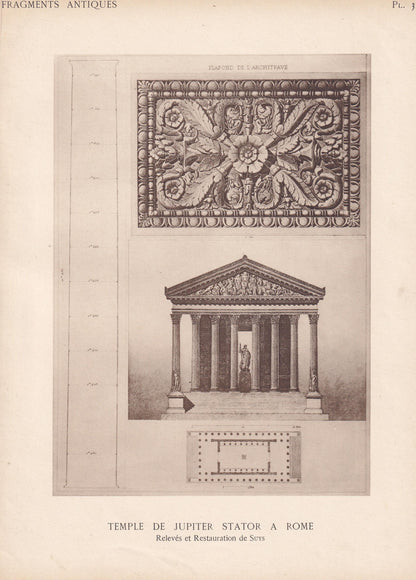 c. 1910 TEMPLE of JUPITER STATOR, Rome, Italy - Roman Architecture Print - Roman Greek History - Gift Decor - 8.6 x 12 Inches