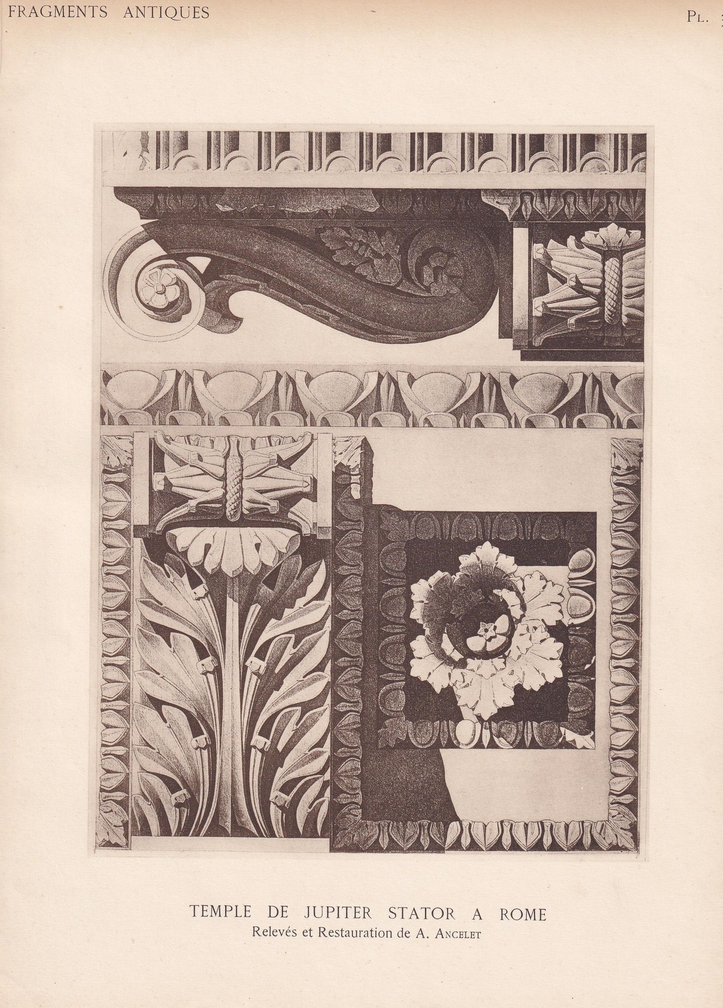 c. 1910 TEMPLE of JUPITER STATOR, Rome, Italy - Roman Architecture Print - Roman Greek History - Gift Decor - 8.6 x 12 Inches