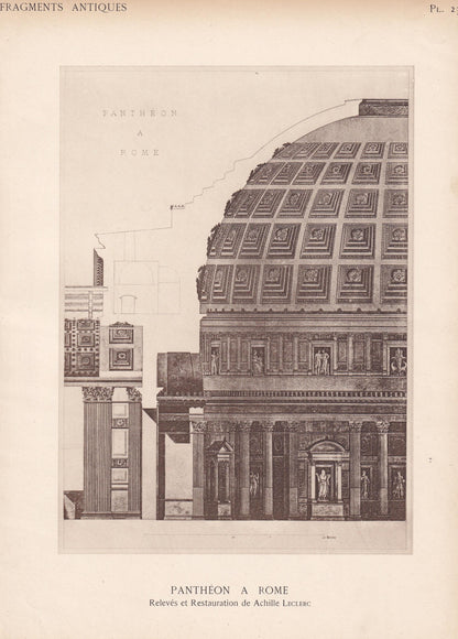 c. 1910 PANTHEON, Rome, Italy - Roman Architecture Print - Roman Greek History - Gift Decor - 8.6 x 12 Inches