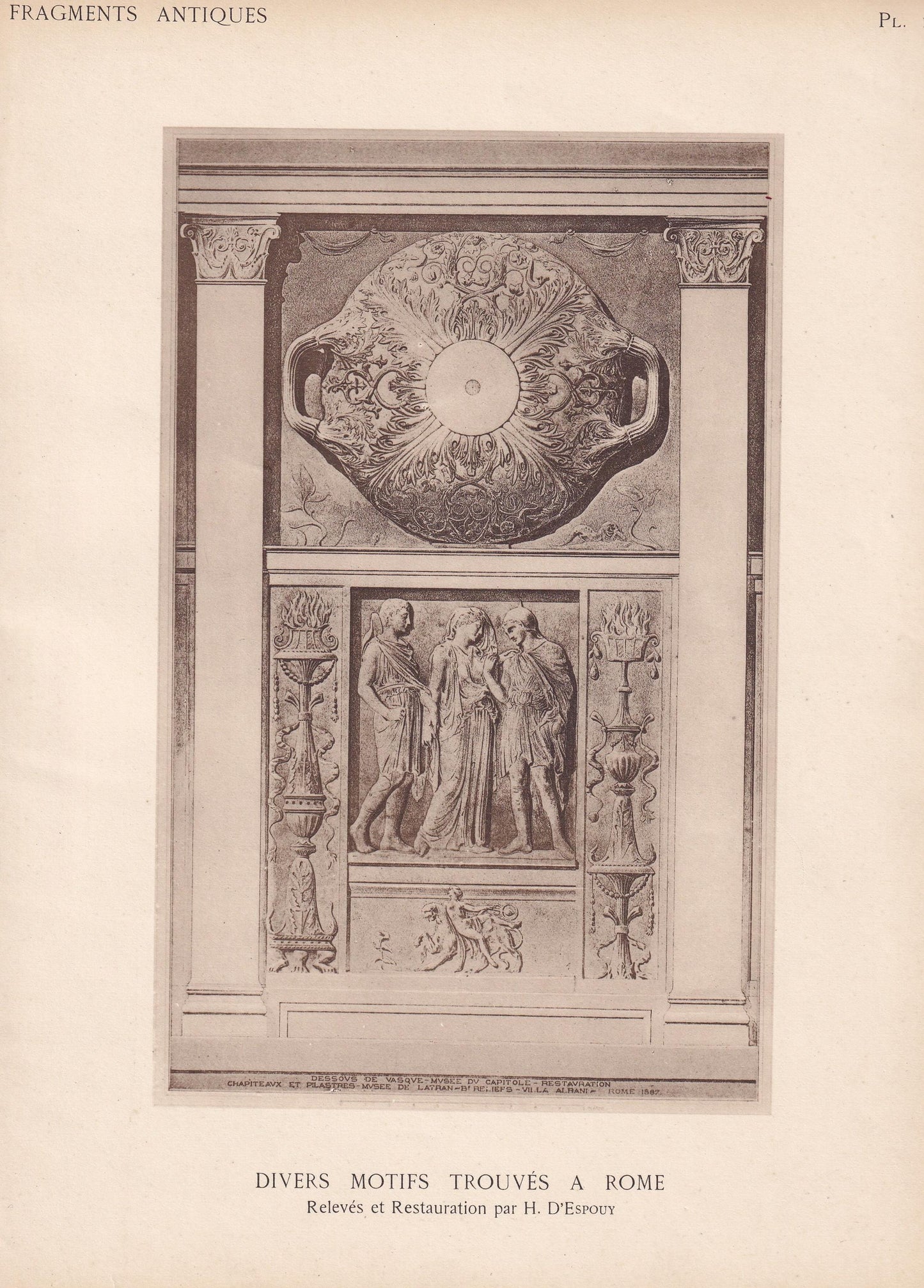 c. 1910 MOTIFS In ROMAN TEMPLE, Rome, Italy - Roman Architecture Print - Roman Greek History - Gift Decor - 8.6 x 12 Inches