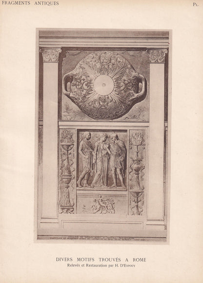 c. 1910 MOTIFS In ROMAN TEMPLE, Rome, Italy - Roman Architecture Print - Roman Greek History - Gift Decor - 8.6 x 12 Inches