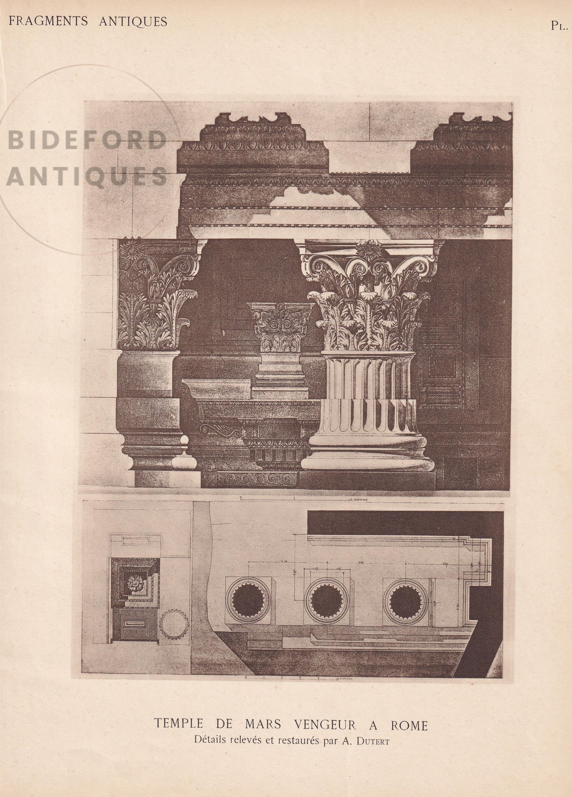 c. 1910 TEMPLE Of MARS ULTOR, Forum Romanum, Rome - Roman Architecture Print - Roman Greek History - Gift Decor - 8.6 x 12 In