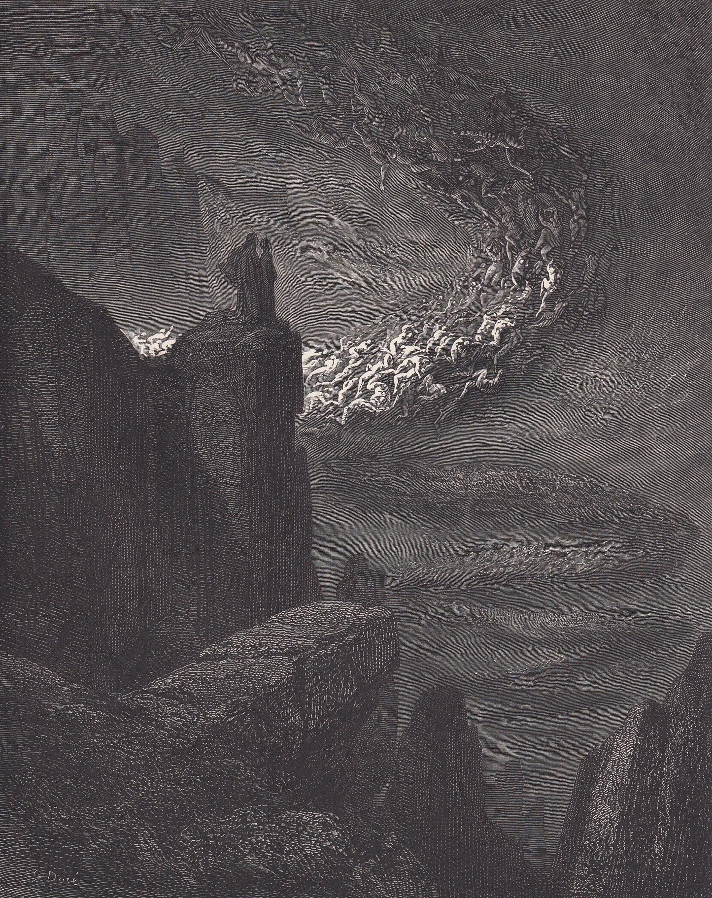 1870 GUSTAVE DORE Print - "The Tempest of Hell" - Antique Dore Wall Art - Dore Christian Bible Decor - 8.5 x 12.8 Inches