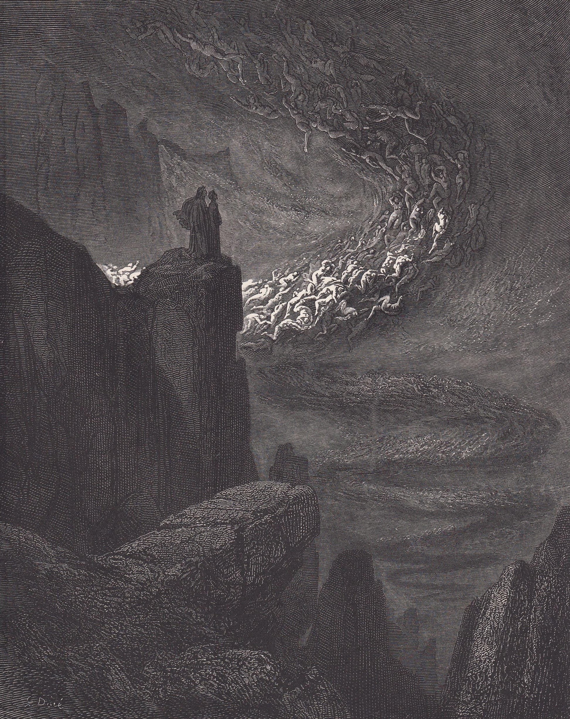 1870 GUSTAVE DORE Print - "The Tempest of Hell" - Antique Dore Wall Art - Dore Christian Bible Decor - 8.5 x 12.8 Inches