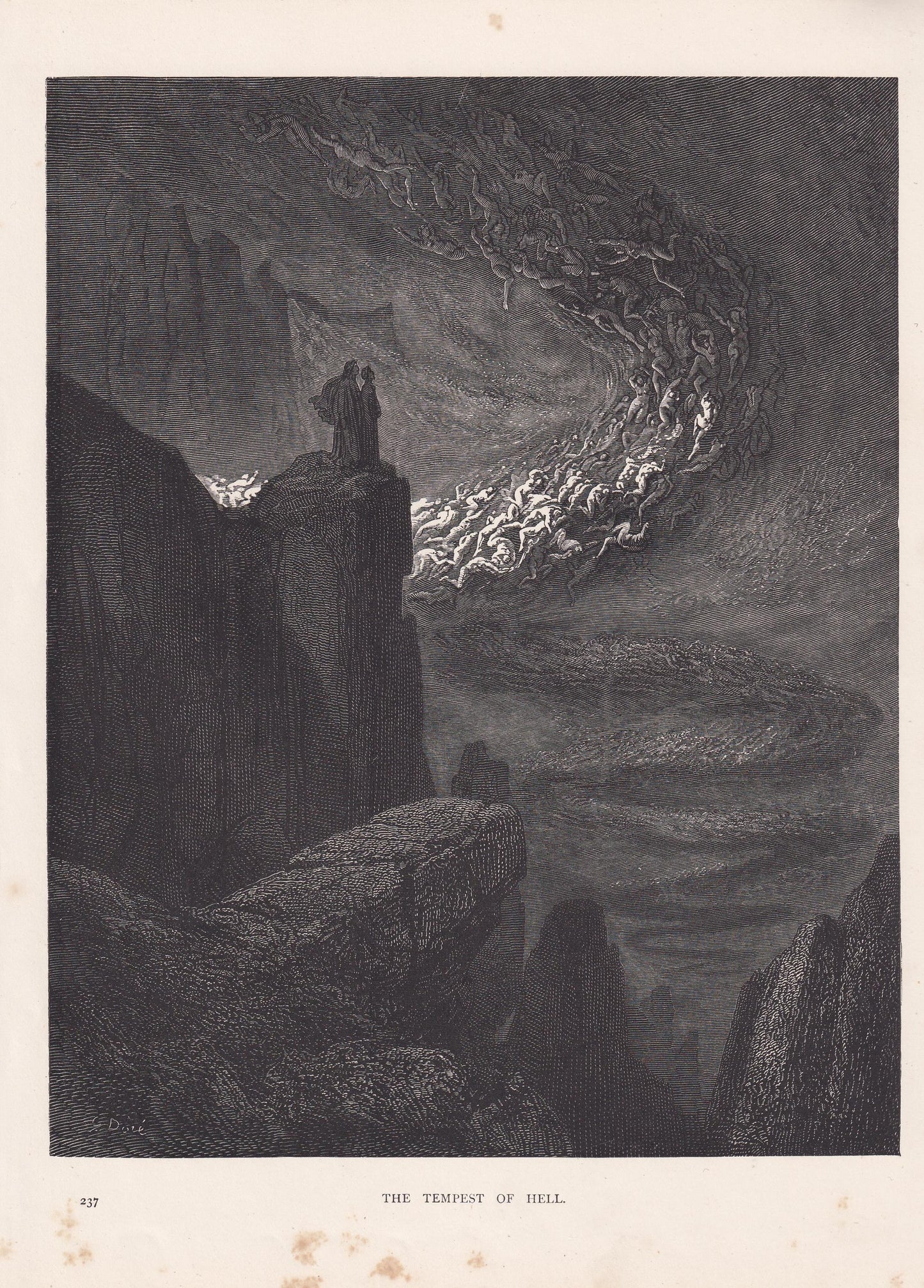 1870 GUSTAVE DORE Print - "The Tempest of Hell" - Antique Dore Wall Art - Dore Christian Bible Decor - 8.5 x 12.8 Inches