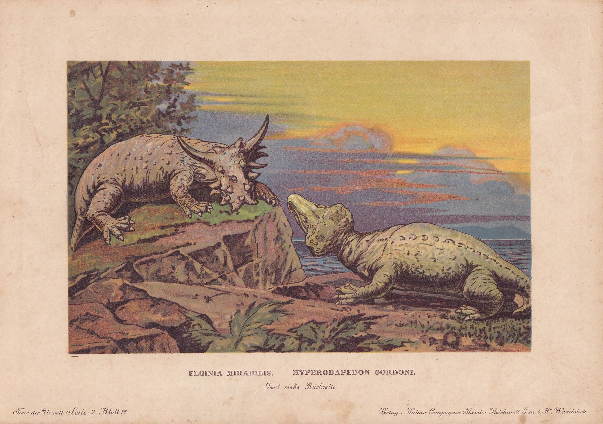 1902 PAREIASAUR & RHYNOCHOSAUR Print - Jurassic - Paleoart - Prehistoric Animals Wall Art - Antique Dinosaur - 10.5 x 7.5 Inc