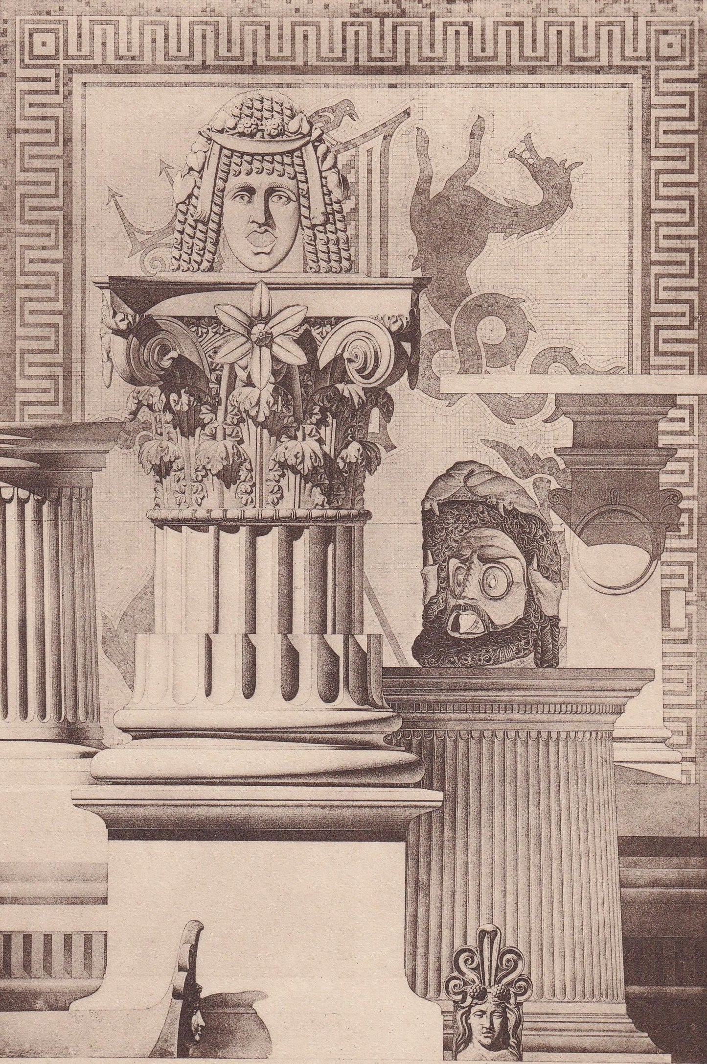 c. 1910 POMPEII - VARIOUS FRAGMENTS - Roman Architecture Print - Roman Greek History - Gift Decor - 8.6 x 12 Inches