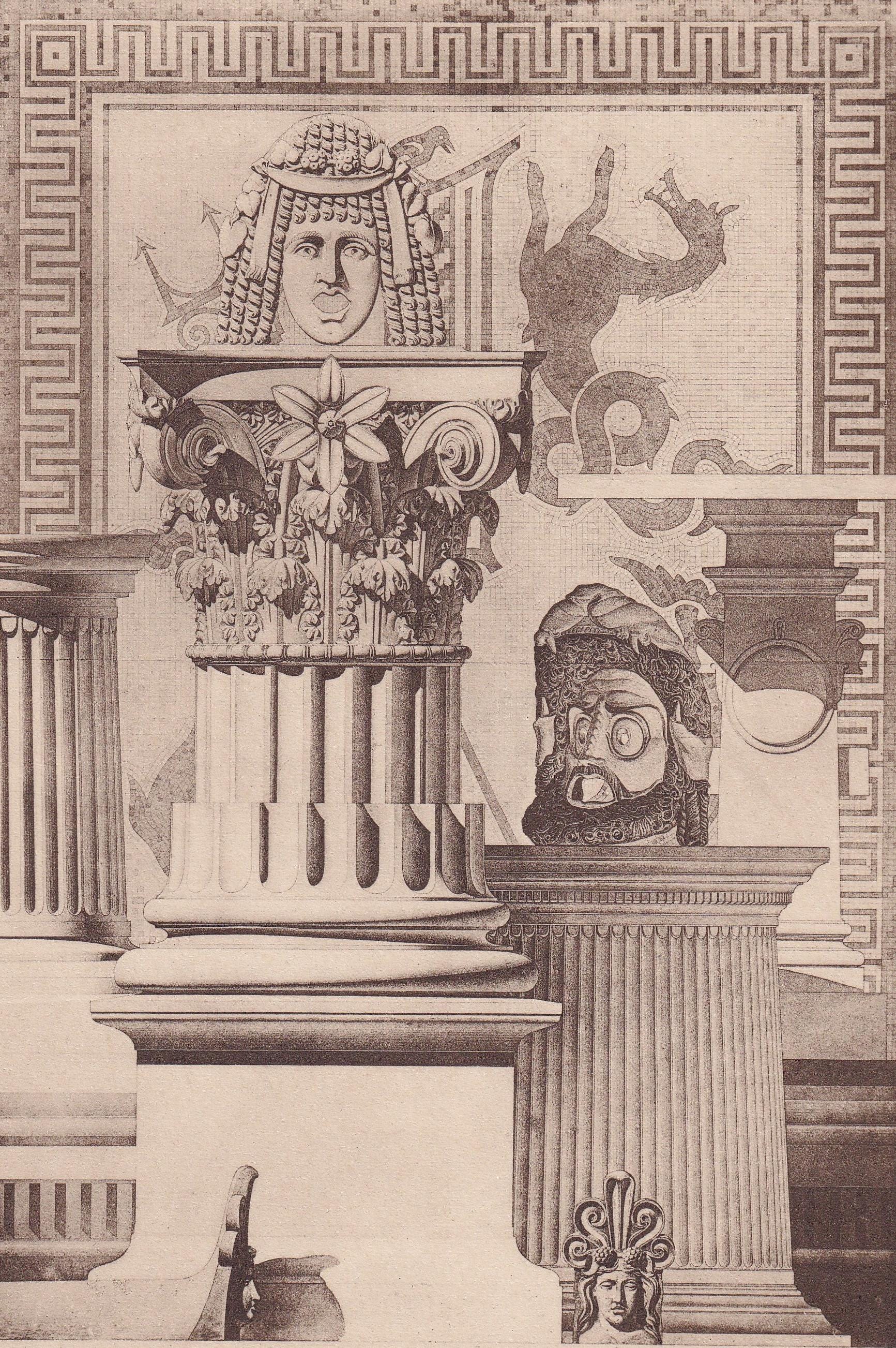 c. 1910 POMPEII - VARIOUS FRAGMENTS - Roman Architecture Print - Roman Greek History - Gift Decor - 8.6 x 12 Inches