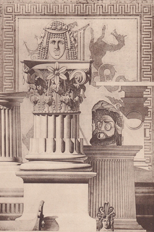 c. 1910 POMPEII - VARIOUS FRAGMENTS - Roman Architecture Print - Roman Greek History - Gift Decor - 8.6 x 12 Inches