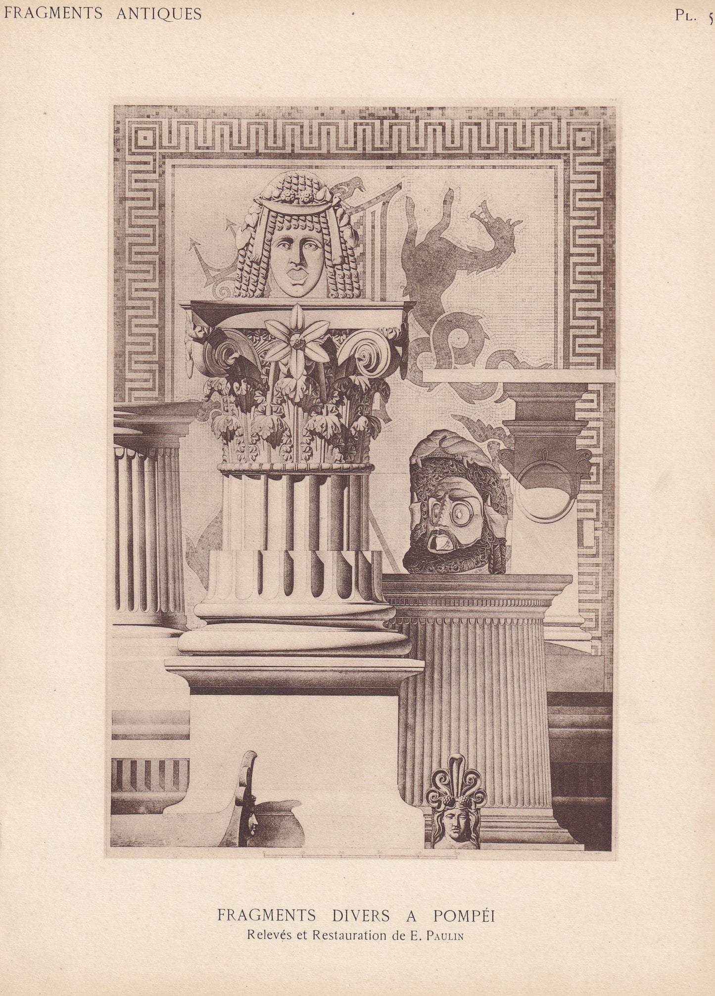 c. 1910 POMPEII - VARIOUS FRAGMENTS - Roman Architecture Print - Roman Greek History - Gift Decor - 8.6 x 12 Inches