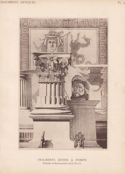 c. 1910 POMPEII - VARIOUS FRAGMENTS - Roman Architecture Print - Roman Greek History - Gift Decor - 8.6 x 12 Inches