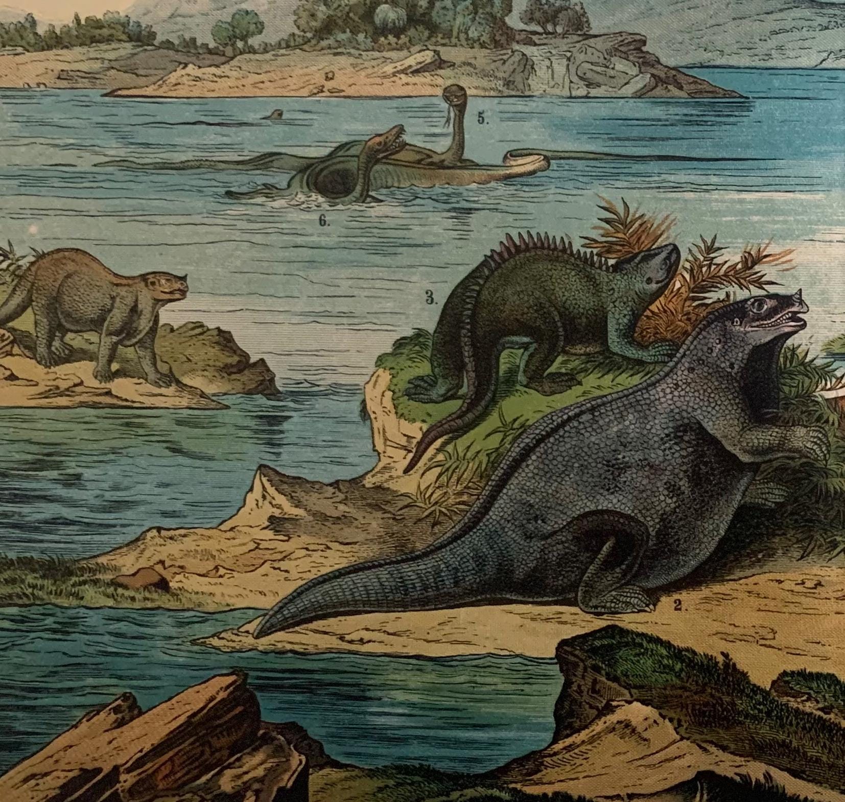 1878 DINOSAUR Print - Cretaceous Period - Antique Paleoart - Dinosaur Wall Art - Duria Antiquior - 16.5 x 12.5 Inches