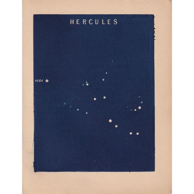 1900 STAR MAP Print - HERCULES - Constellations Wall Art - Antique Astronomy Decor - Original Vintage Print - 4.5 x 5.5 Inches