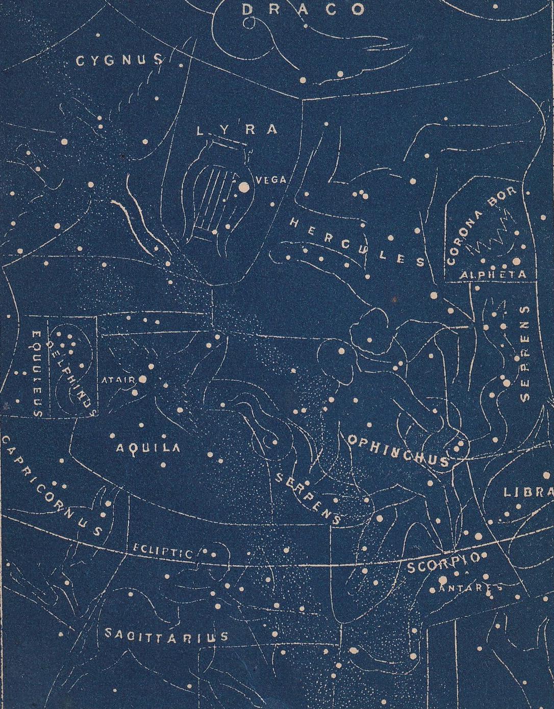 1900 STAR MAP Print - VEGA Quarter - Constellations Wall Art - Antique Astronomy Decor - Vintage Print - 4.5 x 5.5 Inches