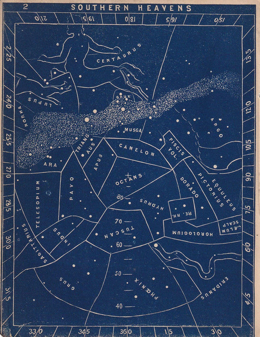 1900 STAR MAP Print - Southern Heavens - Constellations Wall Art - Antique Astronomy Decor - Vintage Print - 4.5 x 5.5 Inches