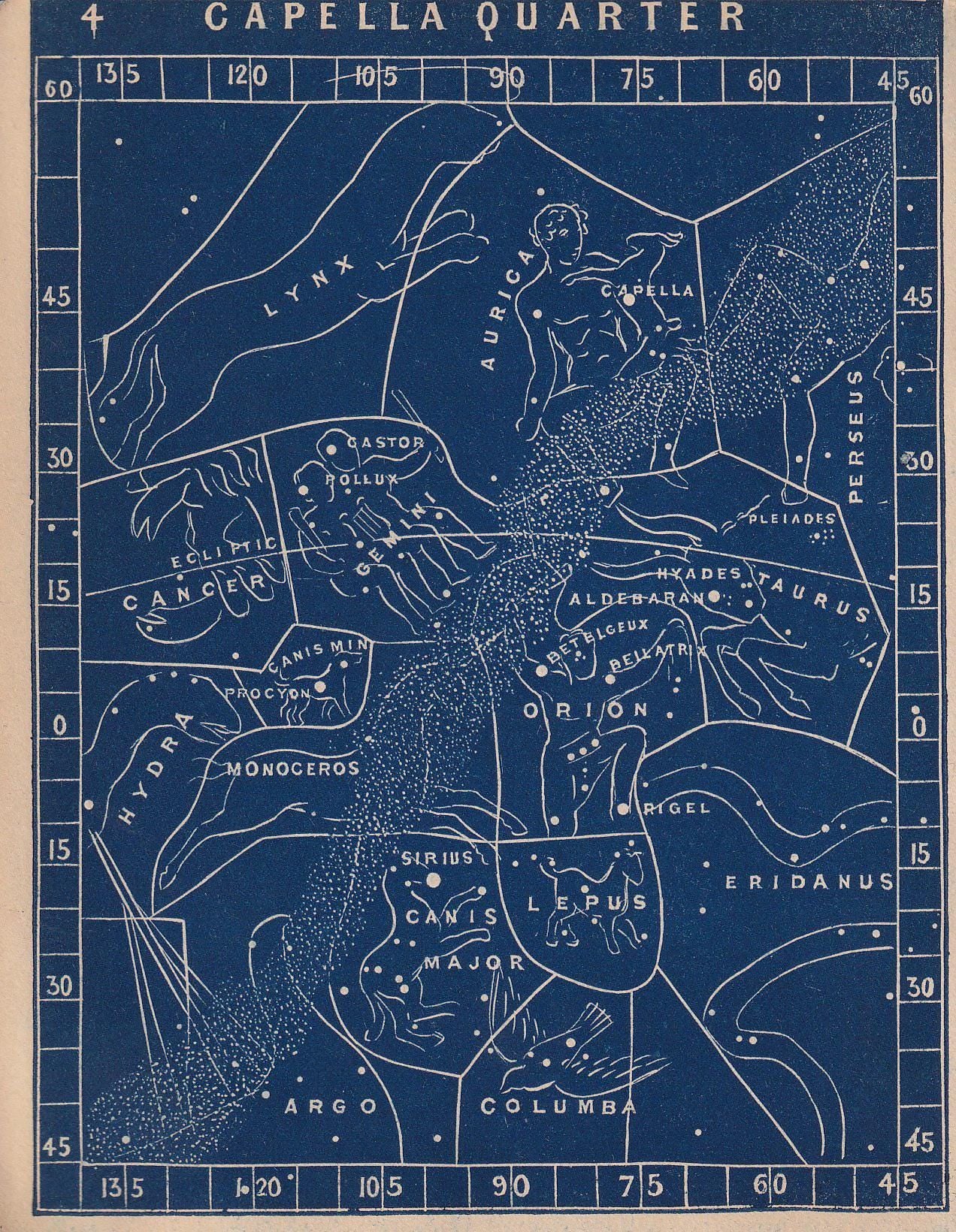 1900 STAR MAP Print - CAPELLA Quarter - Constellations Wall Art - Antique Astronomy Decor - Vintage Print - 4.5 x 5.5 Inches