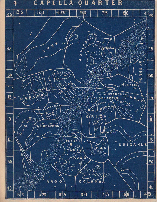 1900 STAR MAP Print - CAPELLA Quarter - Constellations Wall Art - Antique Astronomy Decor - Vintage Print - 4.5 x 5.5 Inches