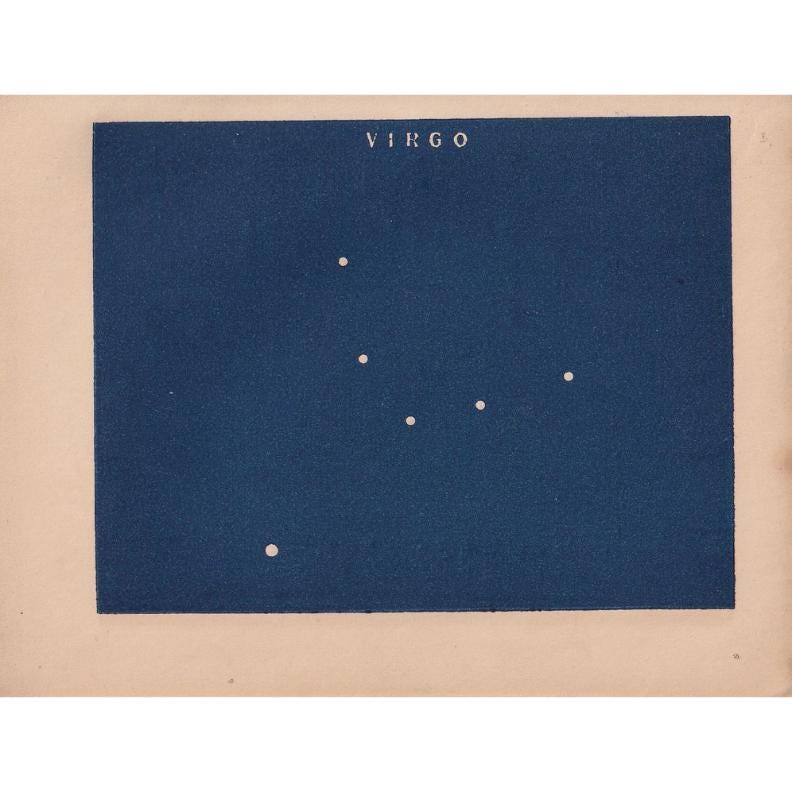 1900 STAR MAP Print - VIRGO - Constellations Wall Art - Antique Astronomy Decor - Vintage - 4.5 x 5.5 Inches