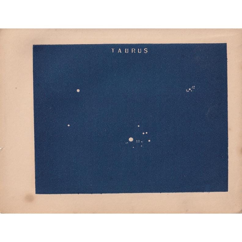 1900 STAR MAP Print - TAURUS - Constellations Wall Art - Antique Astronomy Decor - Vintage - 4.5 x 5.5 Inches