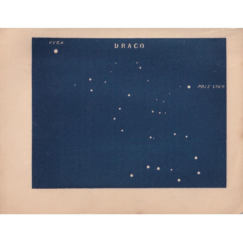 1900 STAR MAP Print - DRACO - Constellations Wall Art - Antique Astronomy Decor - Vintage - 4.5 x 5.5 Inches