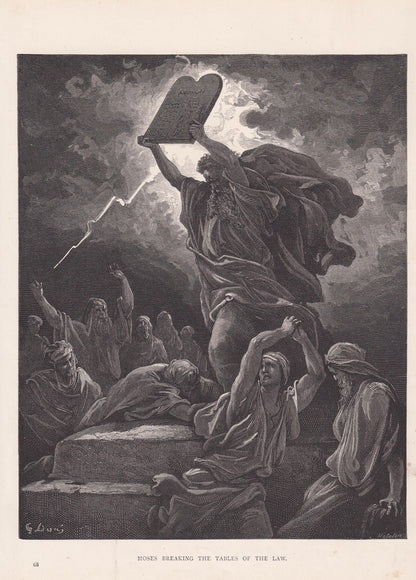 1870 GUSTAVE DORE Print - "Moses Breaking the Tablets of the Law" - Dore Bible Wall Art - Dore Engraving - 8.5 x 12.2 Inches