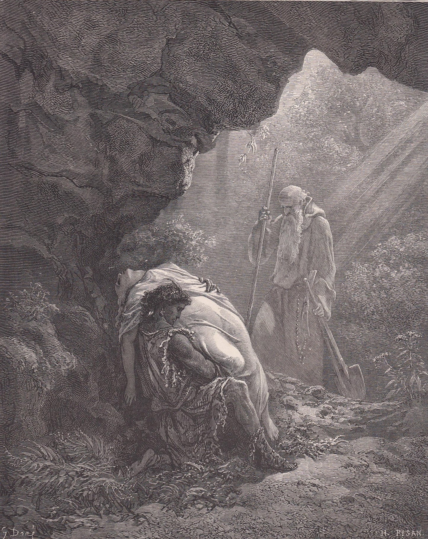 1870 GUSTAVE DORE Print - "The Burial of Atala" - Dore Bible Wall Art - Dore Engraving - Chateaubriand - 8.5 x 12.2 Inches