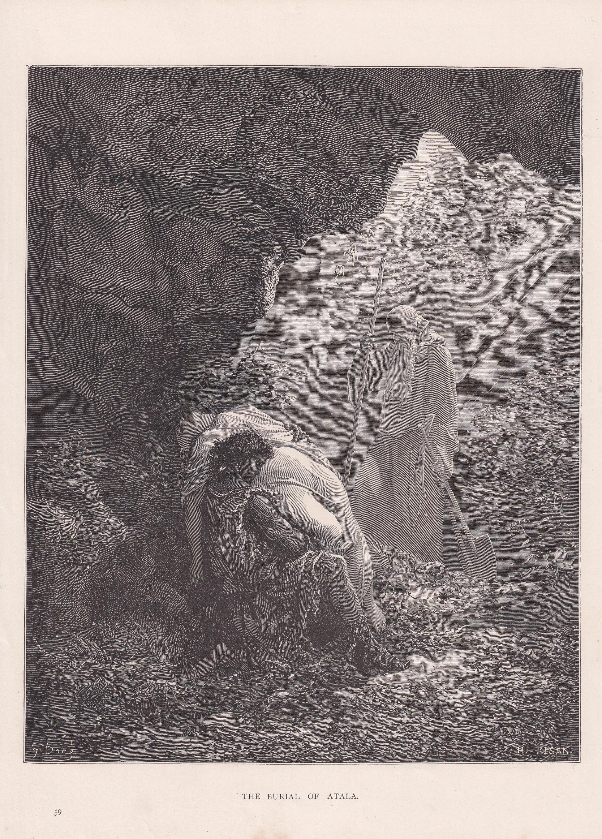 1870 GUSTAVE DORE Print - "The Burial of Atala" - Dore Bible Wall Art - Dore Engraving - Chateaubriand - 8.5 x 12.2 Inches