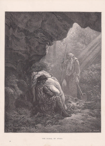 1870 GUSTAVE DORE Print - "The Burial of Atala" - Dore Bible Wall Art - Dore Engraving - Chateaubriand - 8.5 x 12.2 Inches