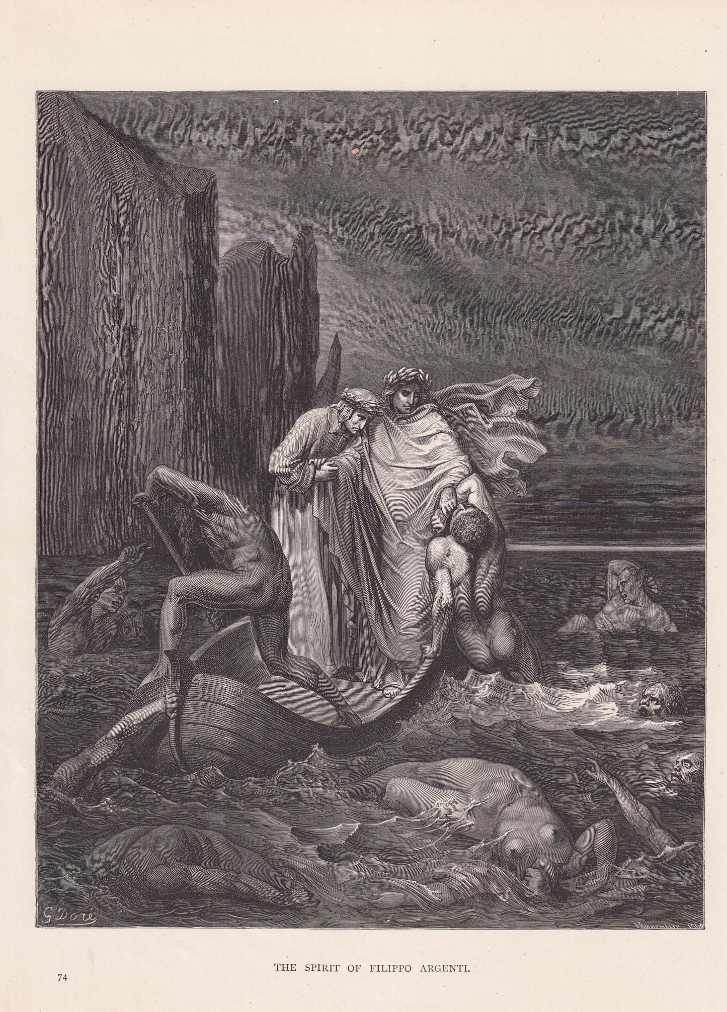 1870 GUSTAVE DORE Print - "The Spirit of Filippo Argenti" - Dore Wall Art - Dore Engraving - Dante Inferno - 8.5 x 12.2 Inche