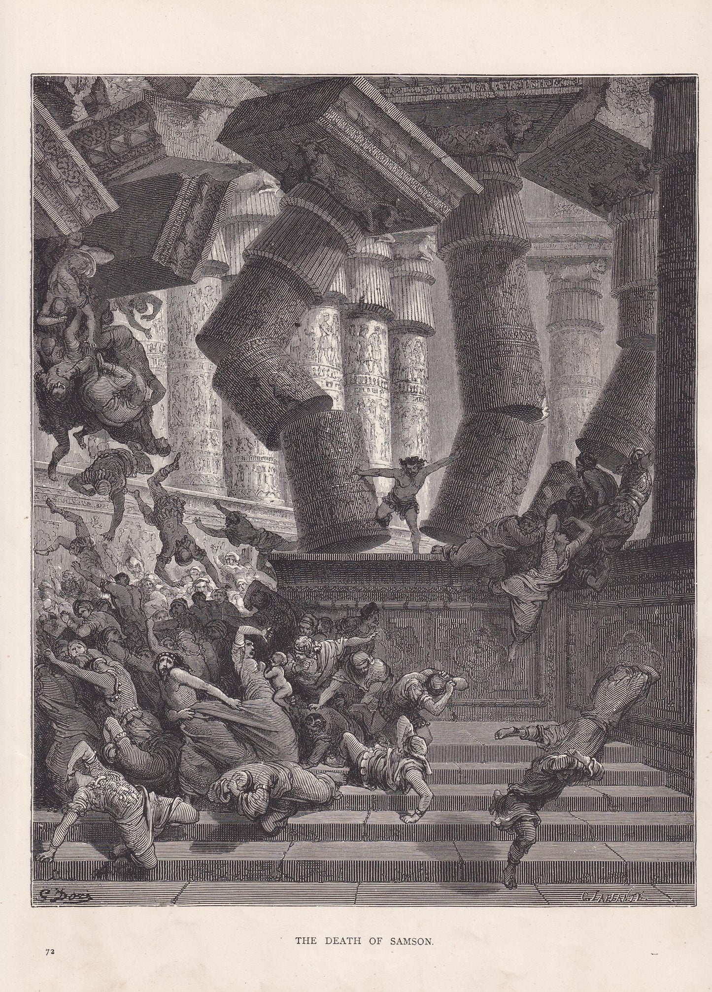 1870 GUSTAVE DORE Print - "The Death of Samson" - Dore Old Testament Bible Wall Art - Dore Engraving - 8.5 x 12.2 Inches